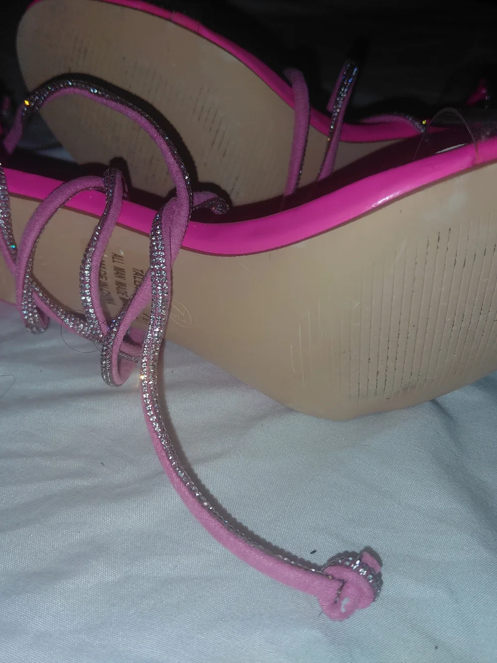Kayleen By Los Angeles Hot Pink Strappy Faux Diamond Studded Heeled Sandals